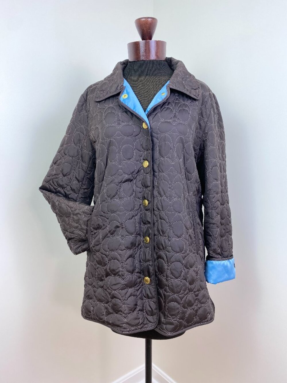 Coach Signature C Quilted Barn Jacket Brown Blue Size M Vintage